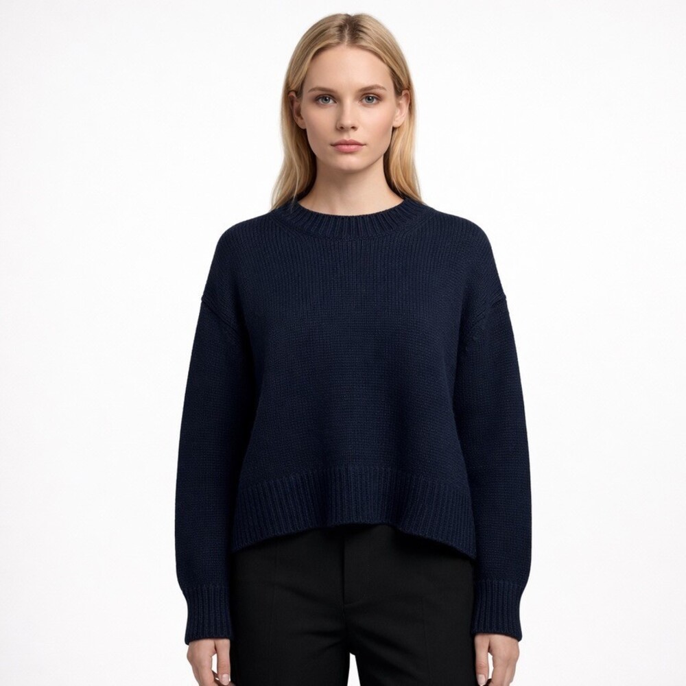 Sprwmn Heavy 100% Cashmere Knit Stretch Oversized Sweater Navy Blue Size Xs